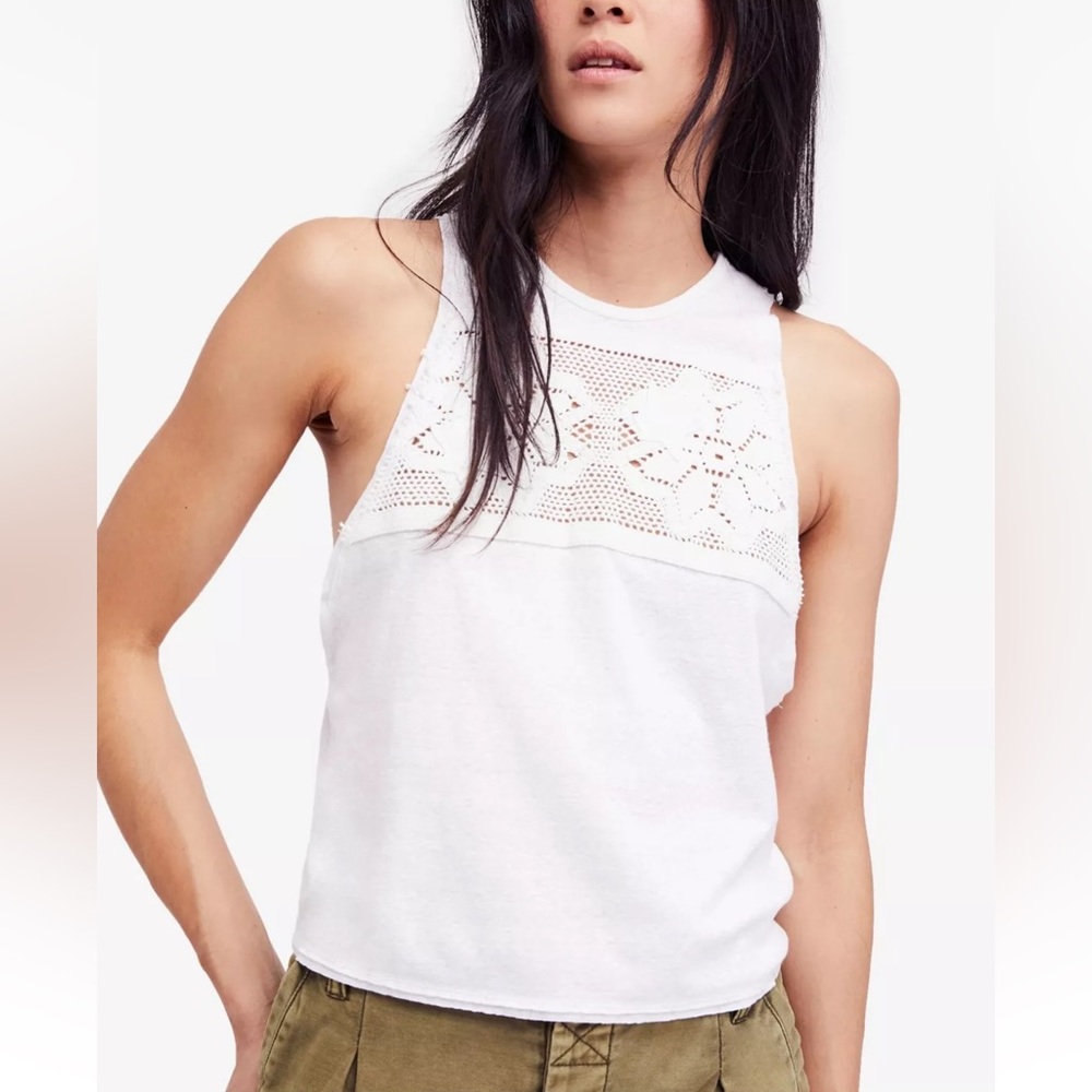 Free People Women’s Ivory Crocheted Tank Wear To Work Top XS